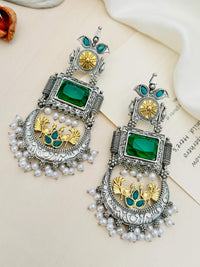 Thumbnail for High Quality German Silver Dual Tone Peacock Earrings