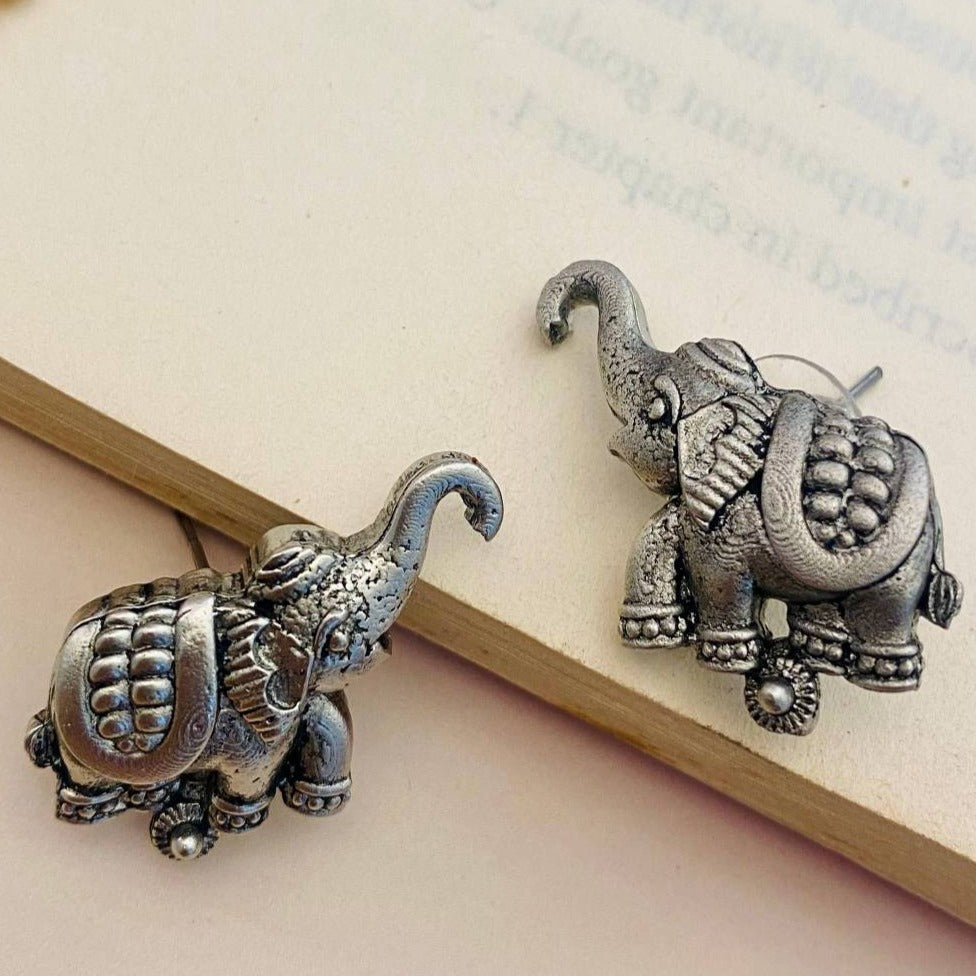 Minimal Elephant German Silver Earring - Abdesignsjewellery