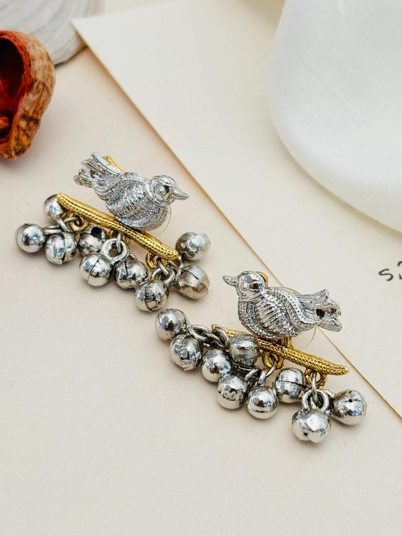 Mini Bird Dual German Silver Plated Earring