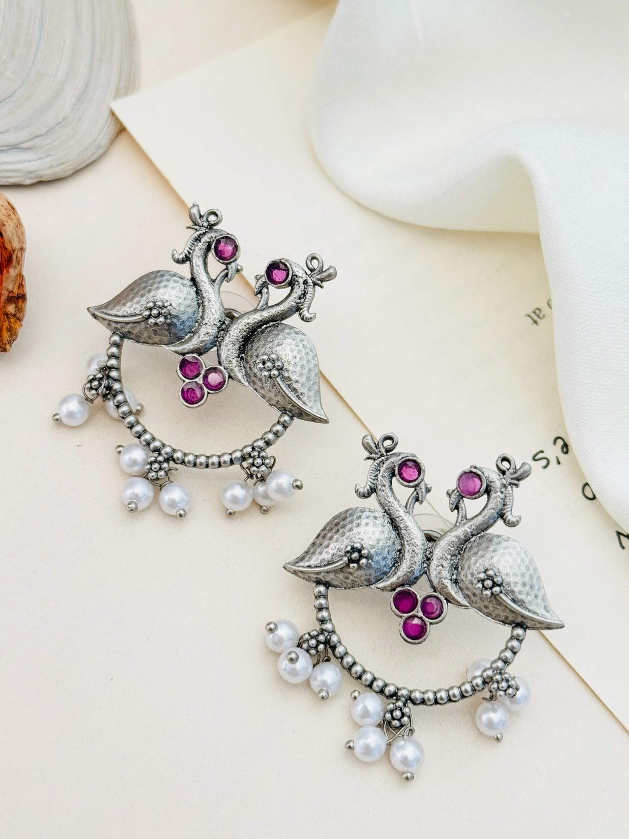 German Silver Plated Peacock Earring