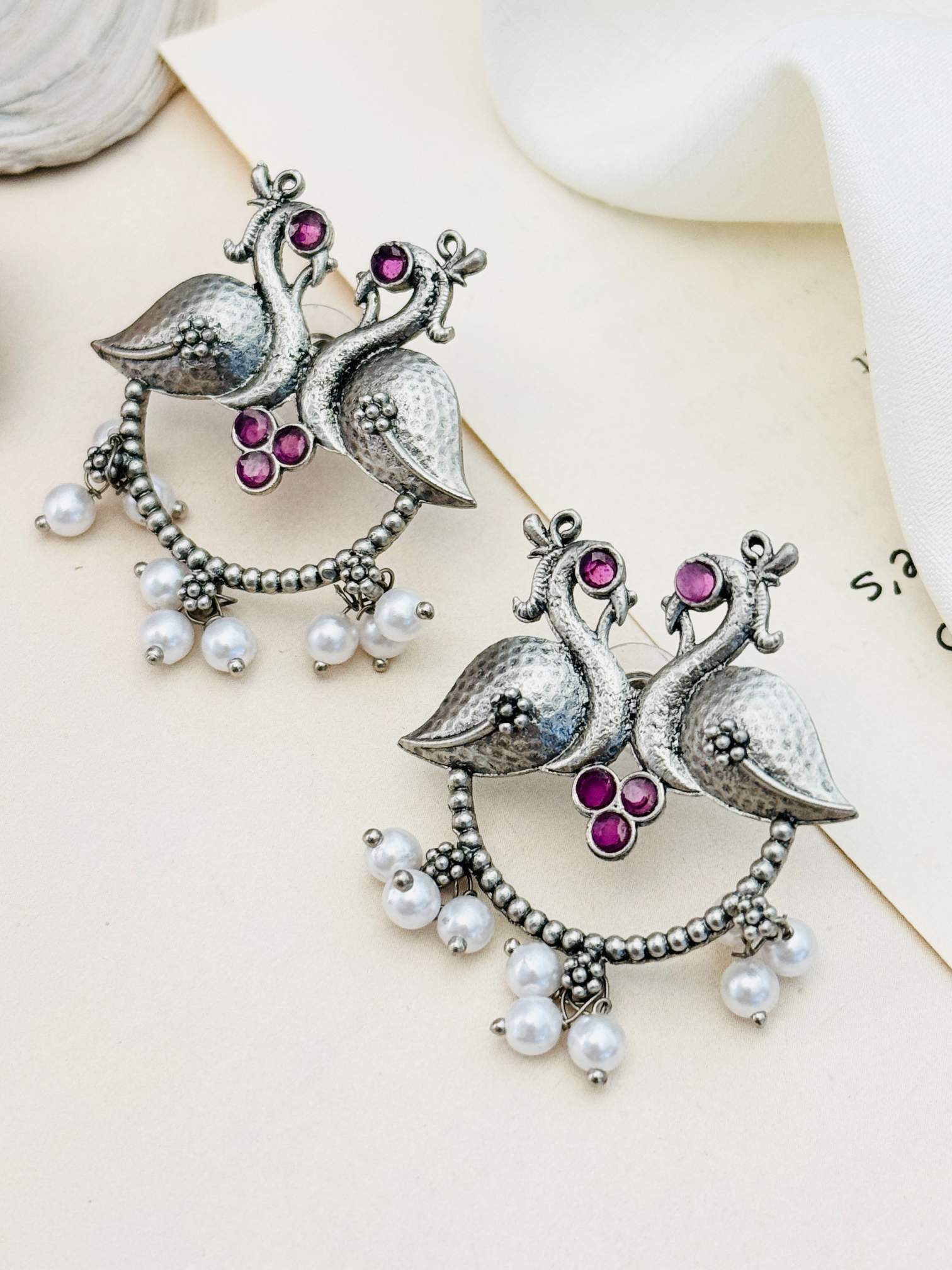 German Silver Plated Peacock Earring