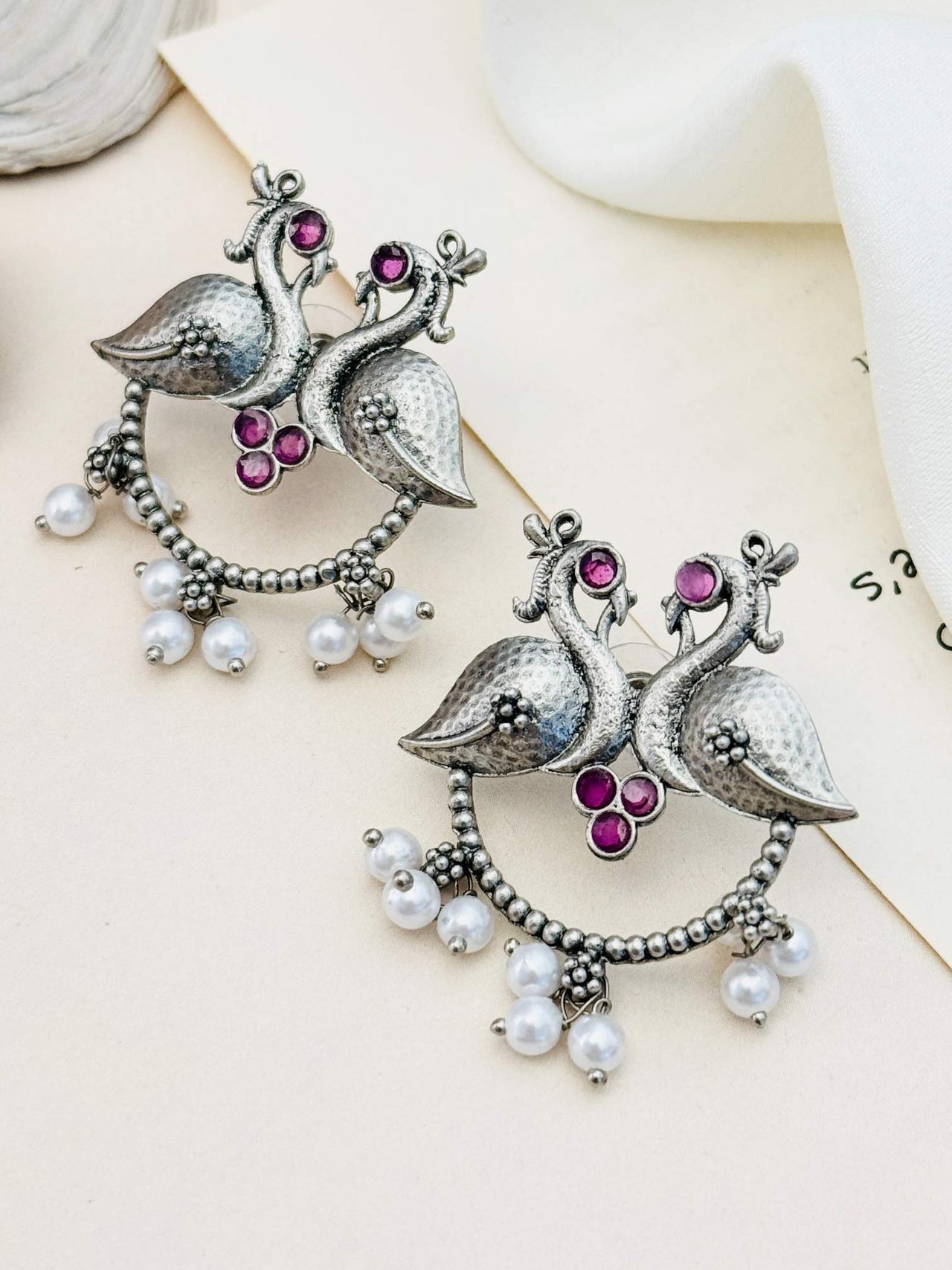 German Silver Plated Peacock Earring