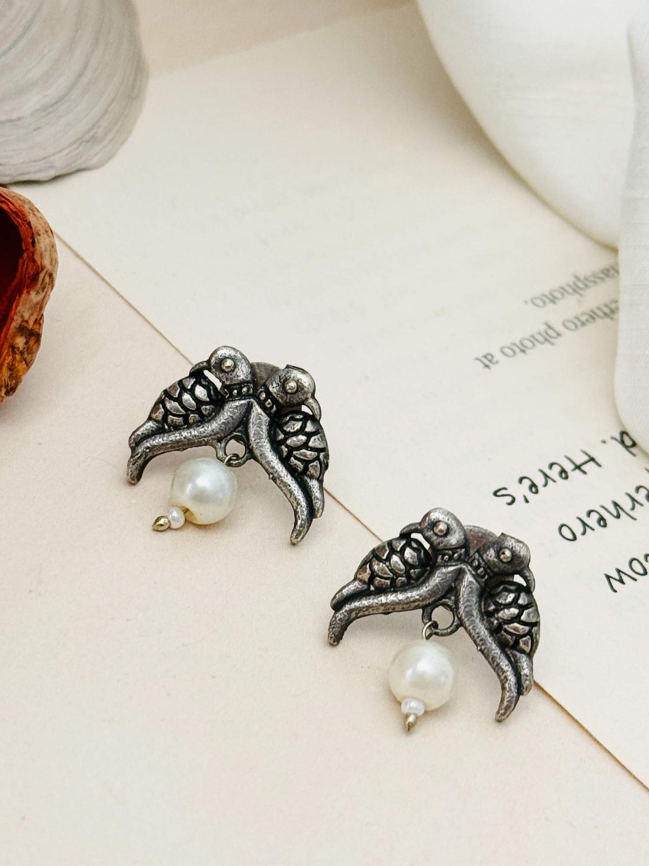 Artistic German Silver Plated Bird Stud Earring