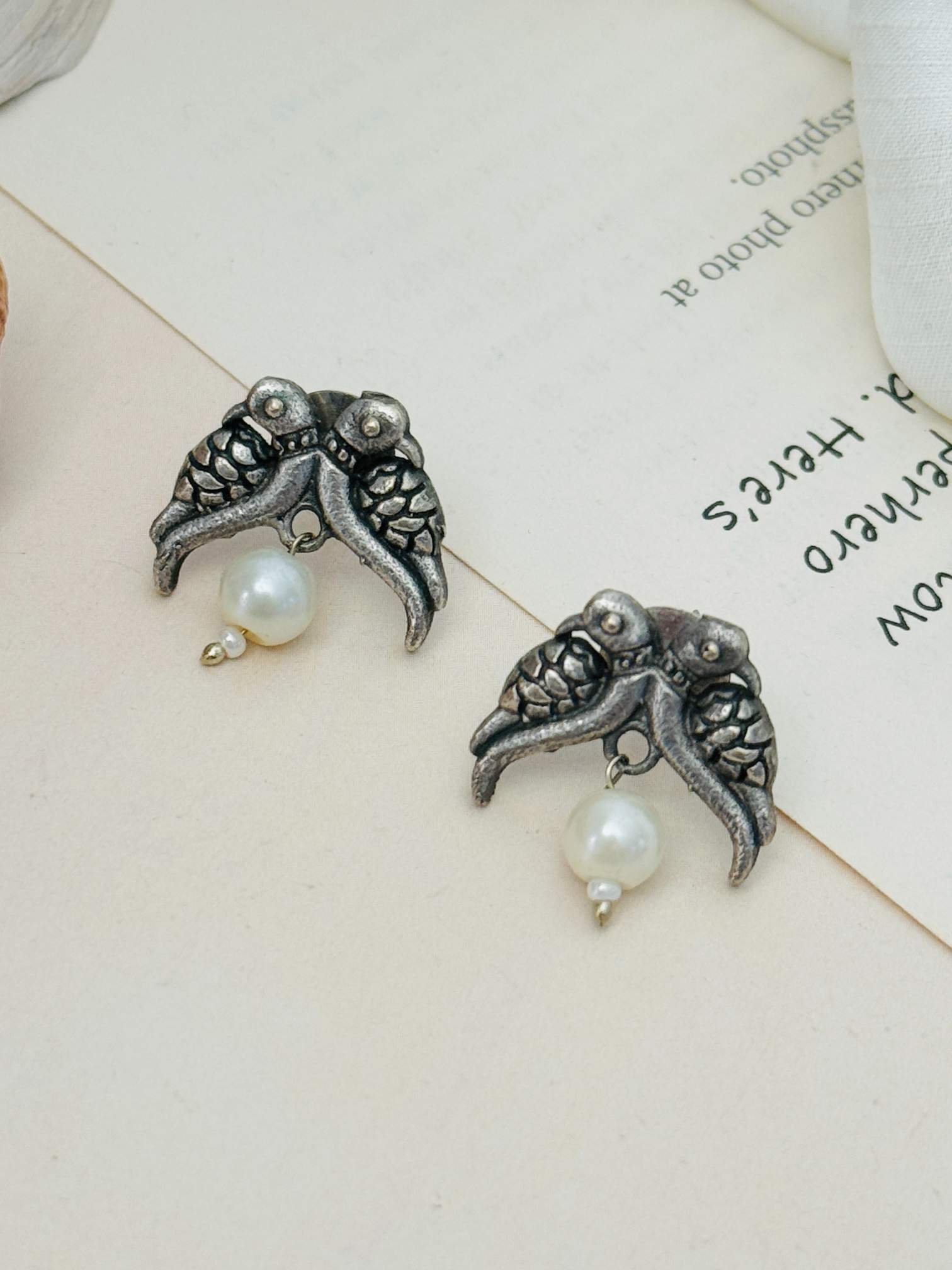 Artistic German Silver Plated Bird Stud Earring