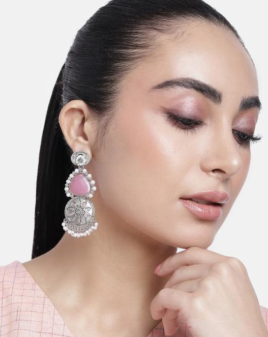 Stunning Baby Pink German Silver Earrings