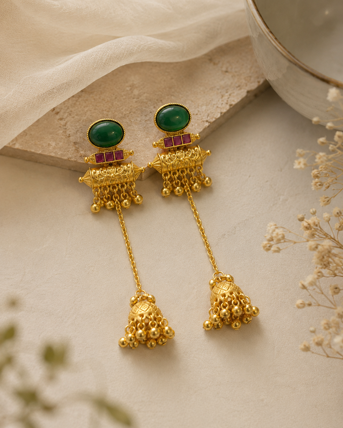 Traditional Gold Tone Long Jhumki Earrings - earrings by Abdesigns Jewellery