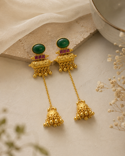 Traditional Gold Tone Long Jhumki Earrings