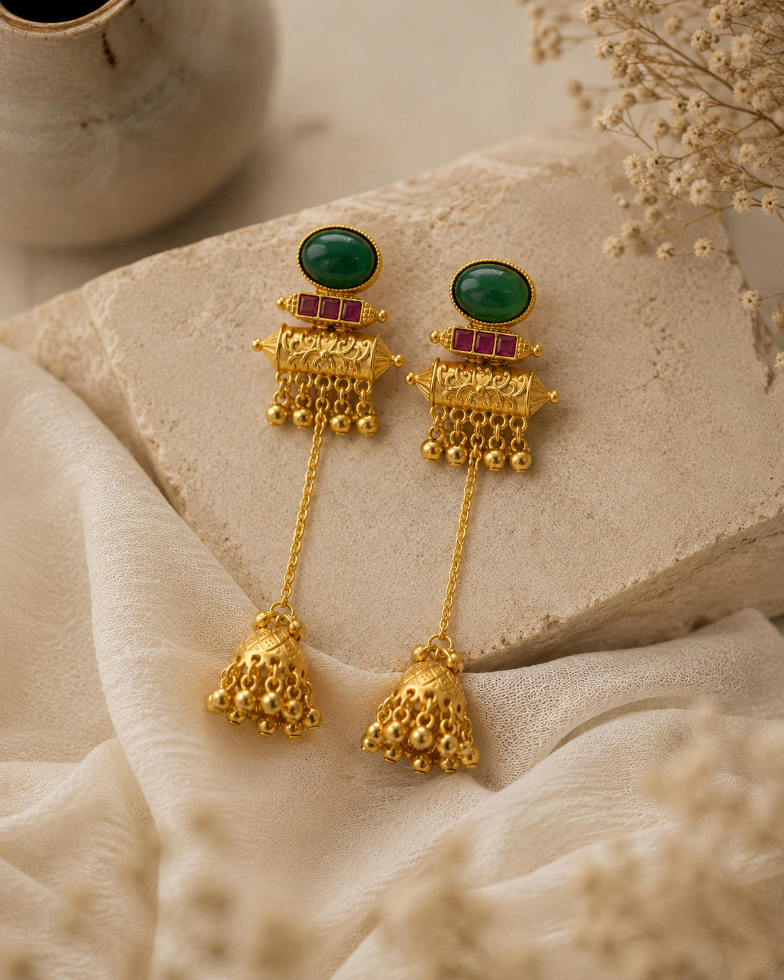 Traditional Gold Tone Long Jhumki Earrings - earrings by Abdesigns Jewellery