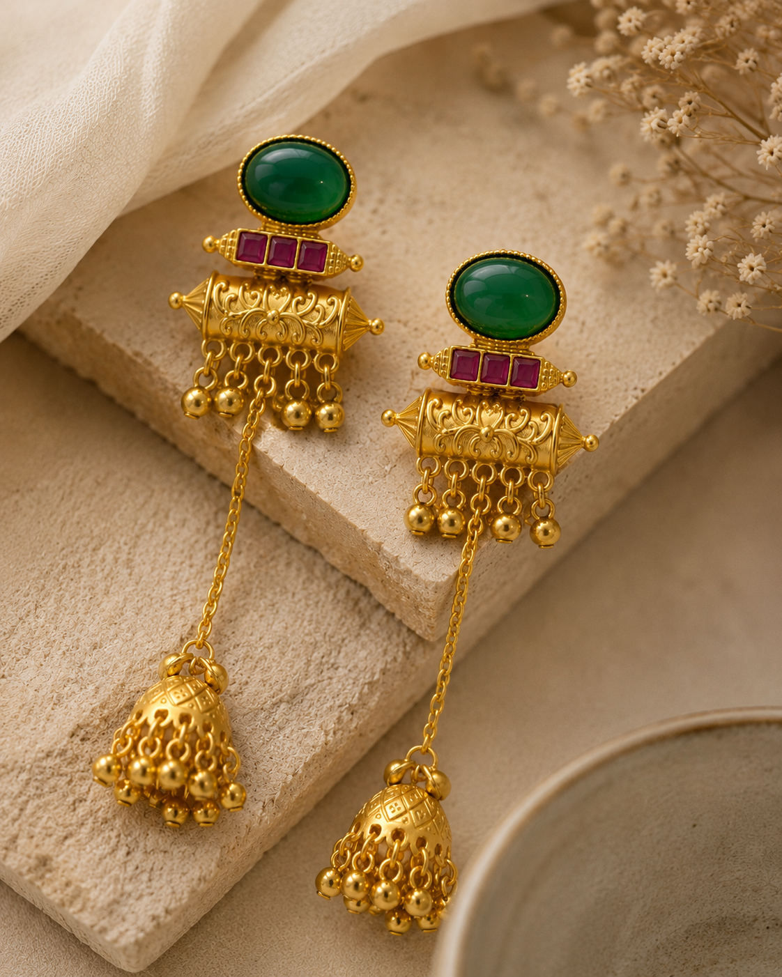 Traditional Gold Tone Long Jhumki Earrings - earrings by Abdesigns Jewellery
