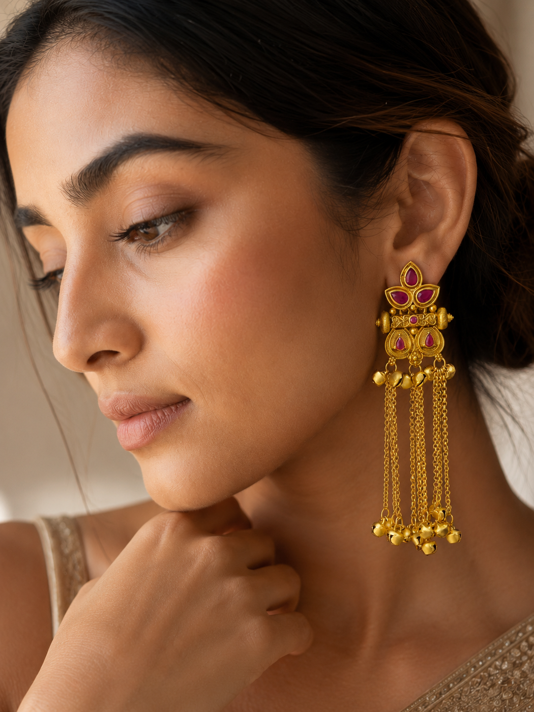 Royal Gold Tone Chandbali Style Kashmiri Earrings - earrings by Abdesigns Jewellery