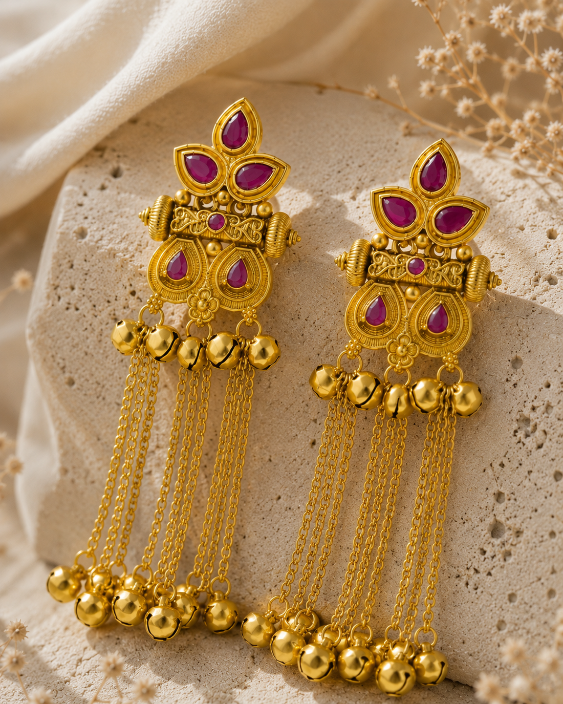Royal Gold Tone Chandbali Style Kashmiri Earrings