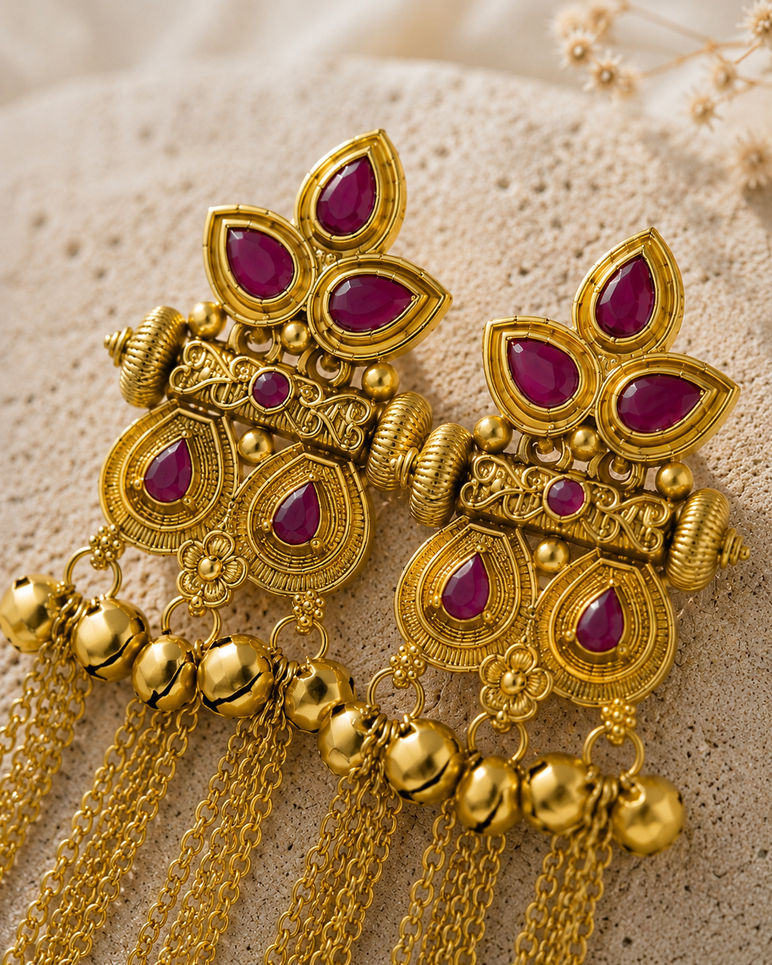 Royal Gold Tone Chandbali Style Kashmiri Earrings - earrings by Abdesigns Jewellery