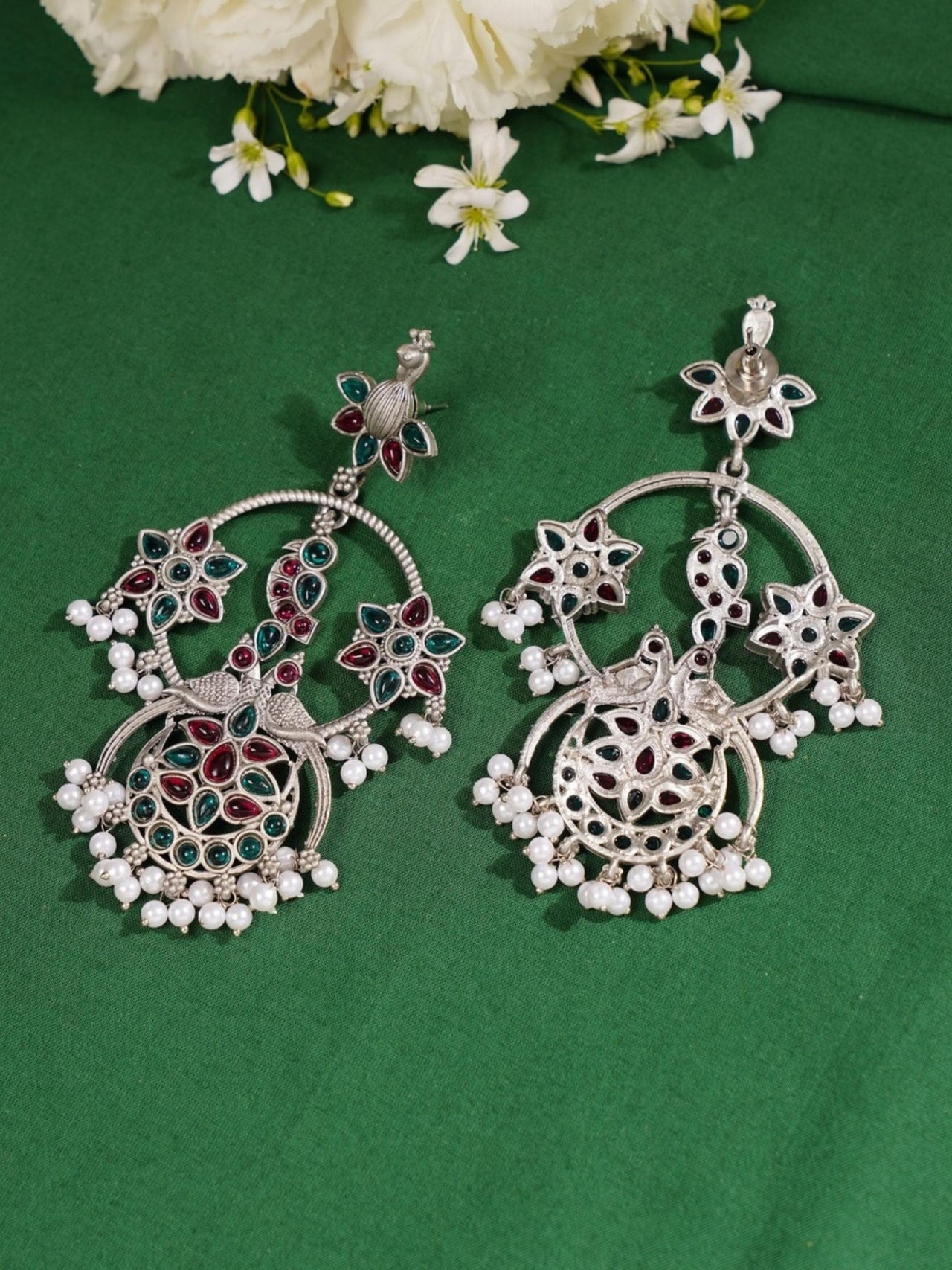 Premium German Silver Peacock Peacock Earrings