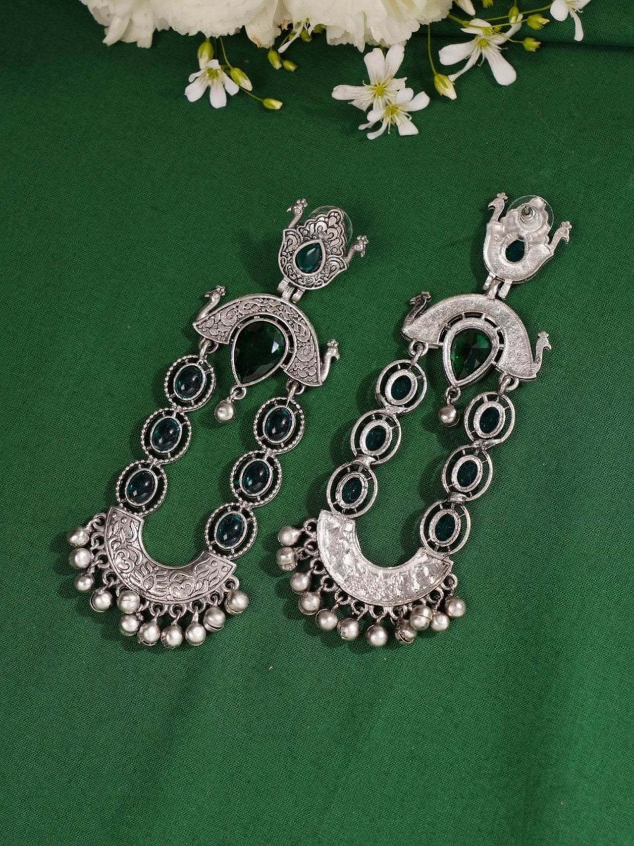 Long Peacock German Silver Earrings