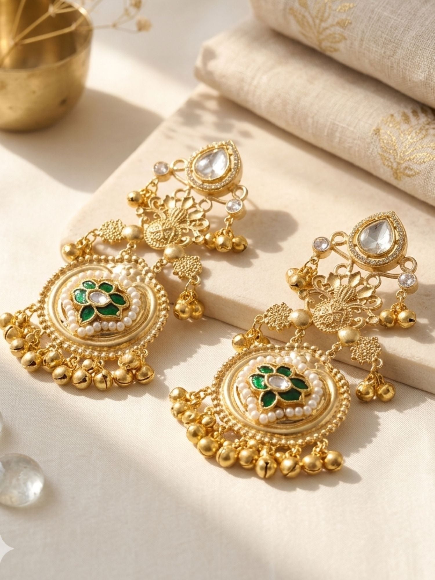 Golden Chandbali Earrings in Pearl Festive Elegance - earrings by Abdesigns Jewellery