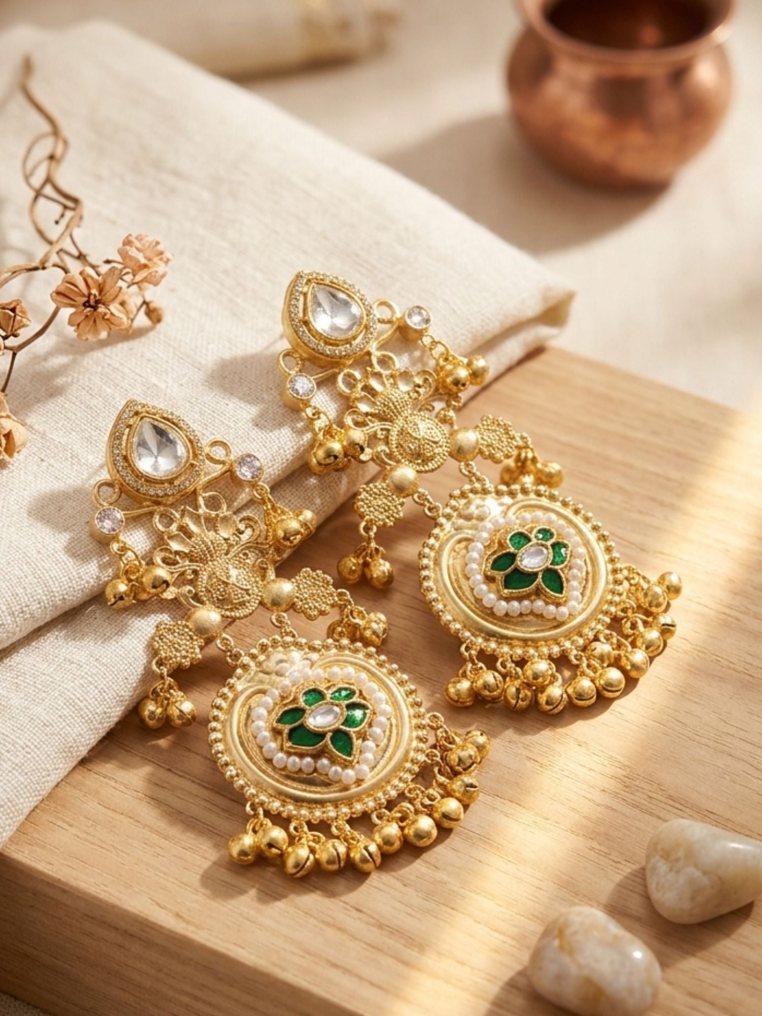 Golden Chandbali Earrings in Pearl Festive Elegance - earrings by Abdesigns Jewellery