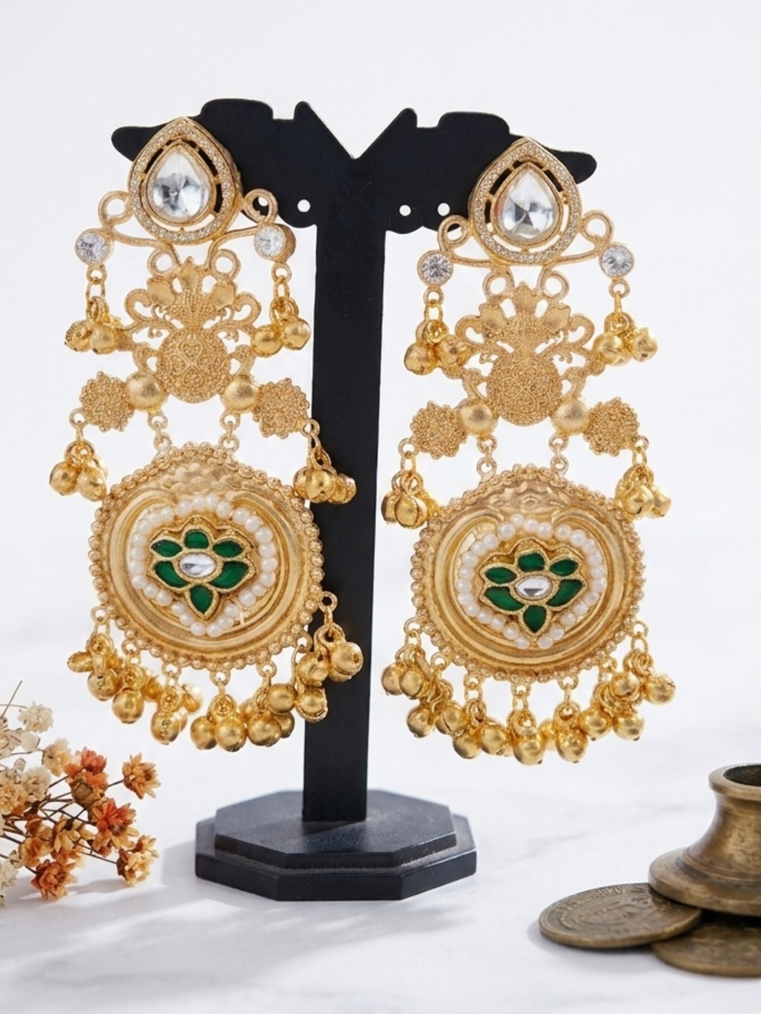Golden Chandbali Earrings in Pearl Festive Elegance - earrings by Abdesigns Jewellery