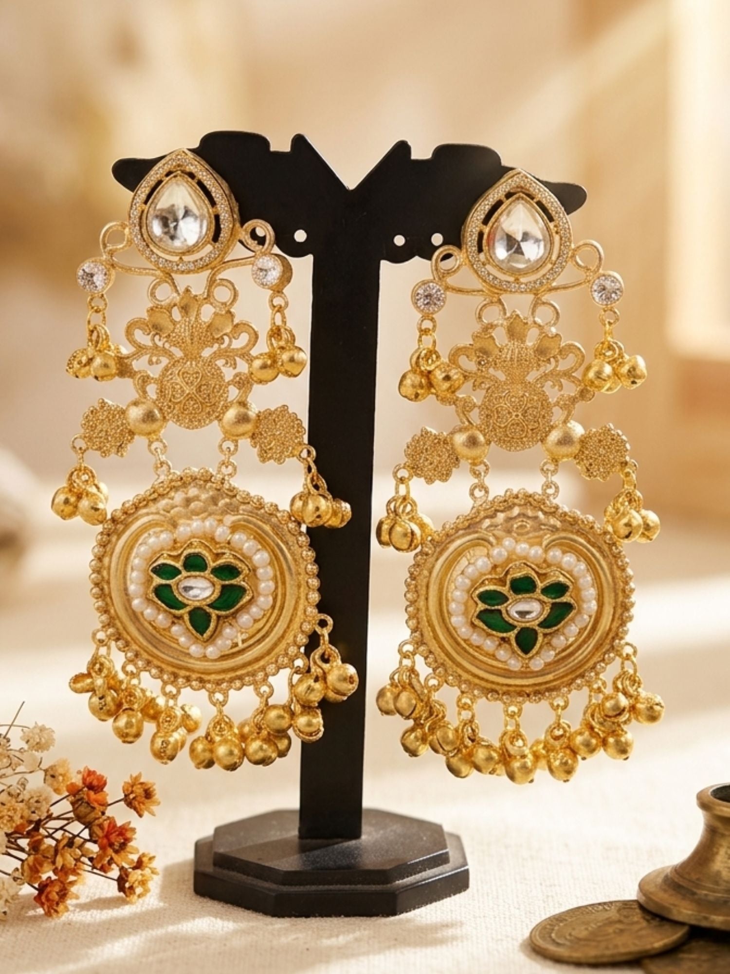 Golden Chandbali Earrings in Pearl Festive Elegance - earrings by Abdesigns Jewellery