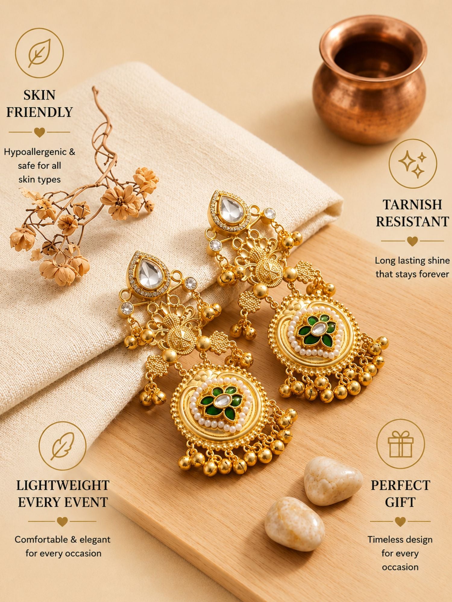 Golden Chandbali Earrings in Pearl Festive Elegance - earrings by Abdesigns Jewellery