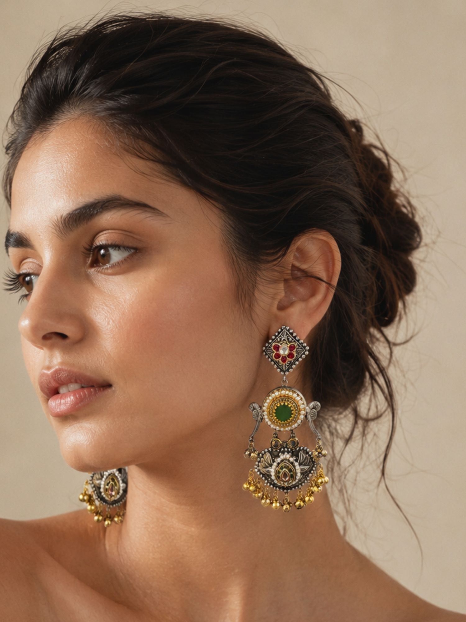 Dual Tone Chandbali Earrings Pearl Festive Earring - earrings by Abdesigns Jewellery