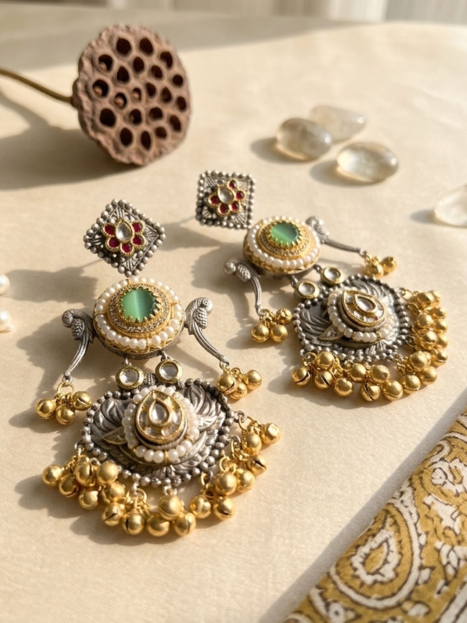 Dual Tone Chandbali Earrings Pearl Festive Earring - earrings by Abdesigns Jewellery