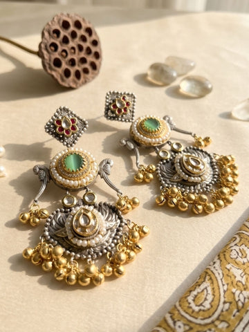Dual Tone Chandbali Earrings Pearl Festive Earring - earrings by Abdesigns Jewellery
