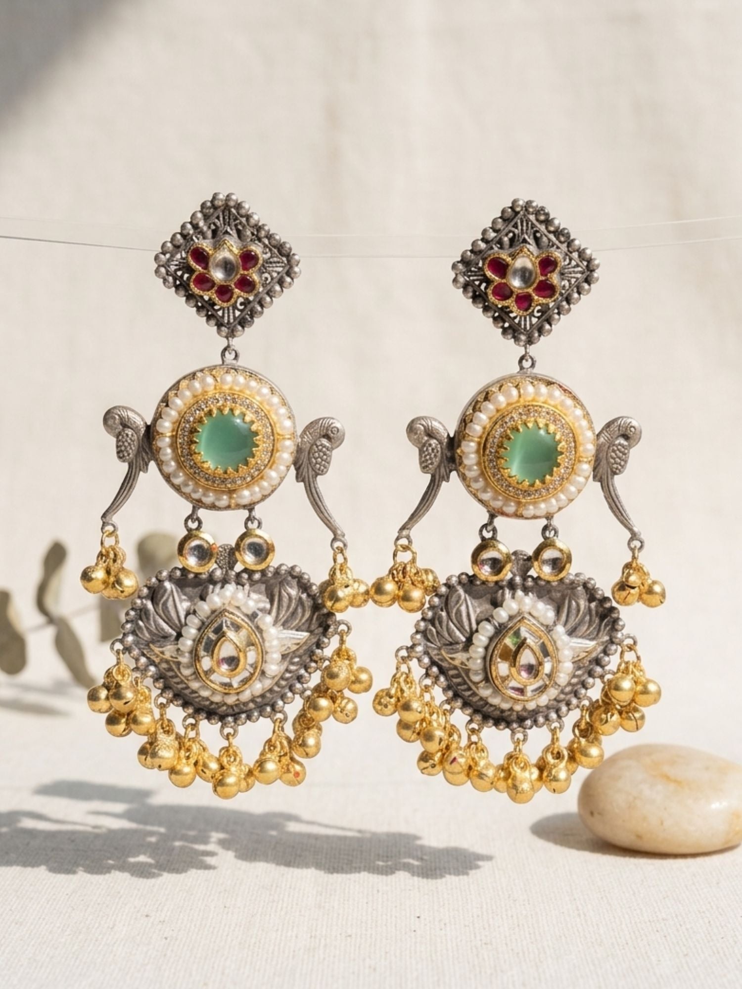 Dual Tone Chandbali Earrings Pearl Festive Earring - earrings by Abdesigns Jewellery