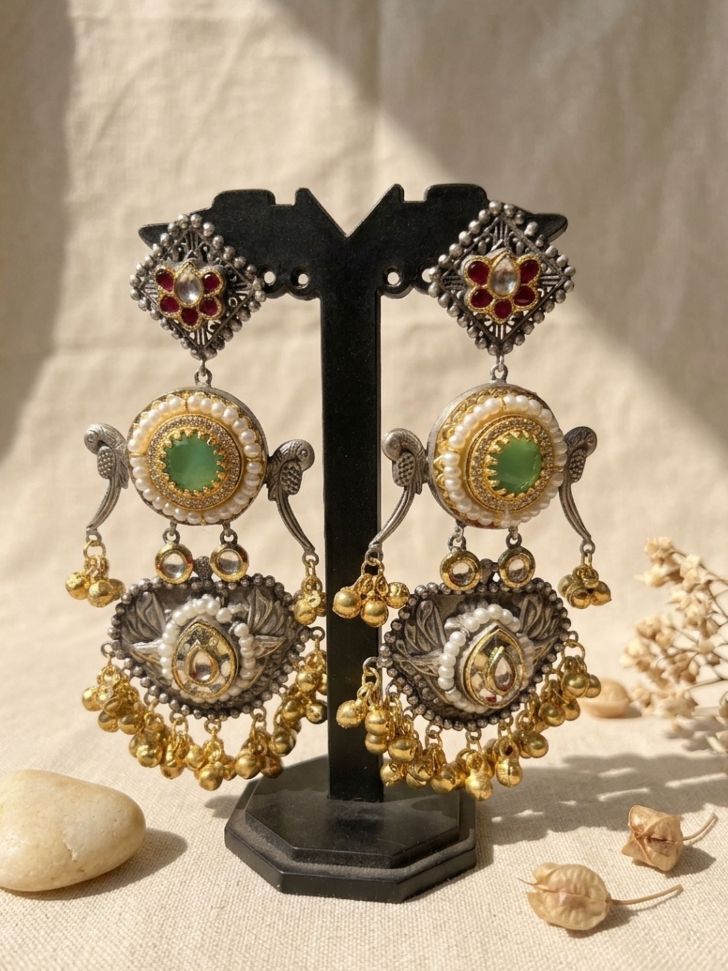 Dual Tone Chandbali Earrings Pearl Festive Earring - earrings by Abdesigns Jewellery