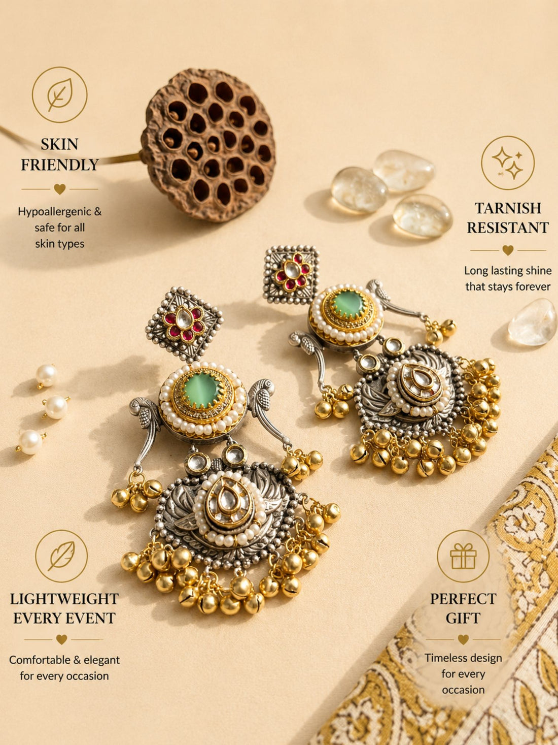 Dual Tone Chandbali Earrings Pearl Festive Earring | Abdesigns