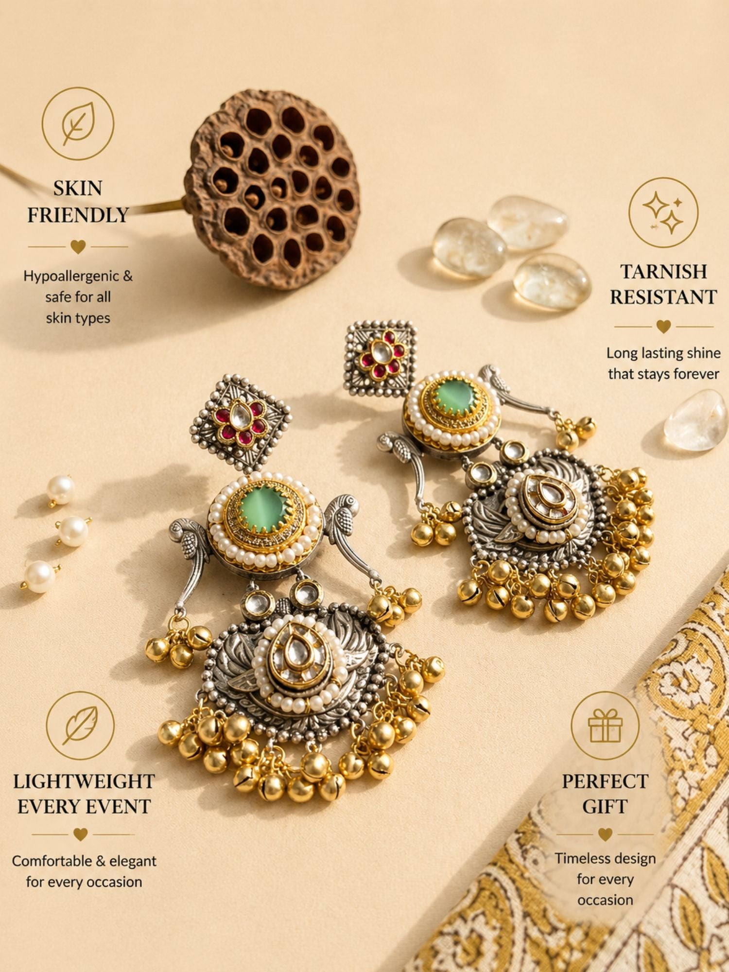 Dual Tone Chandbali Earrings Pearl Festive Earring - earrings by Abdesigns Jewellery