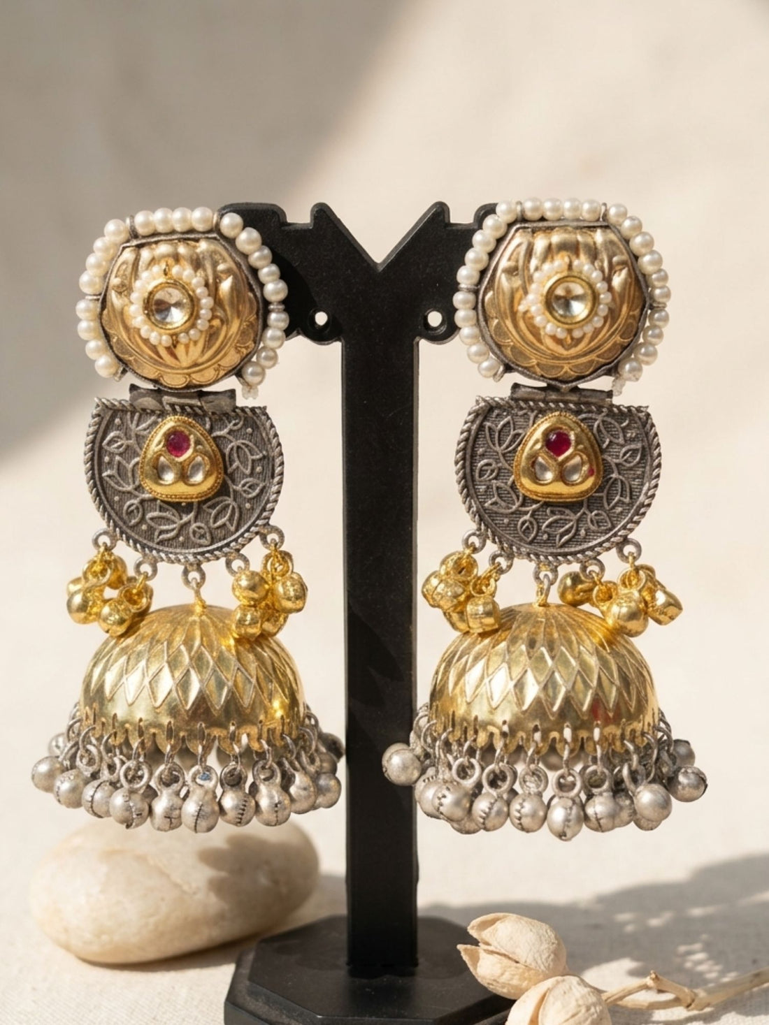 Dual Tone Jhumka Earrings – Ghungroo Festive | Abdesigns