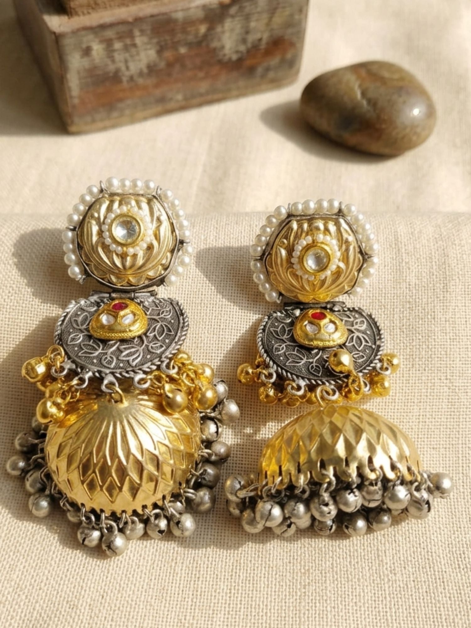 Dual Tone Jhumka Earrings – Ghungroo Festive - earrings by Abdesigns Jewellery