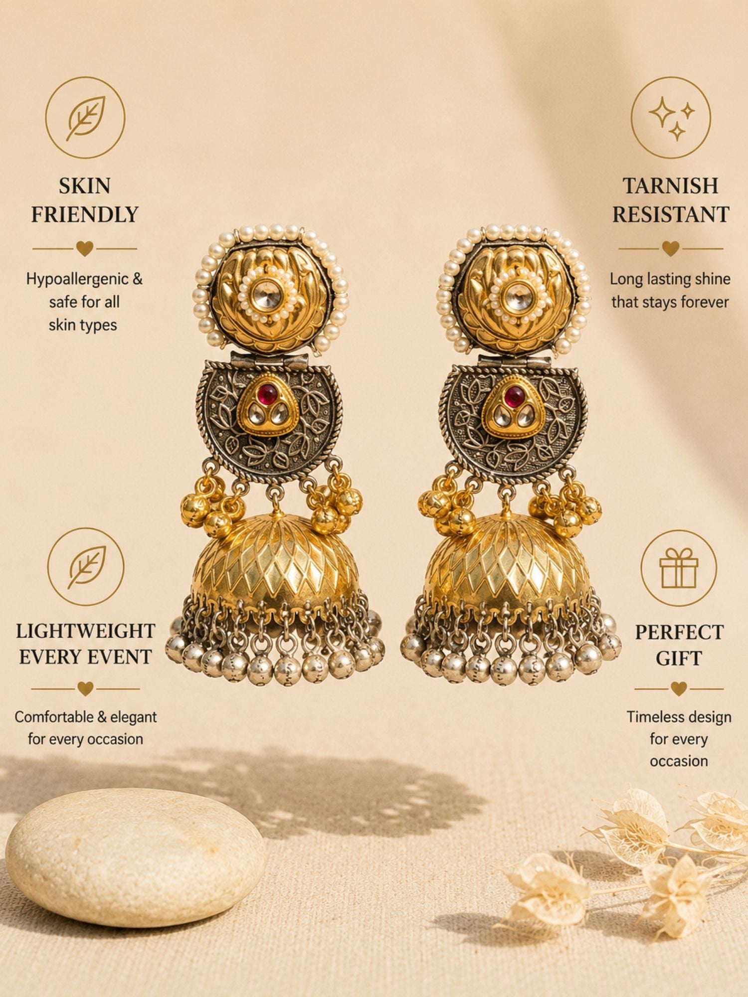 Dual Tone Jhumka Earrings – Ghungroo Festive - earrings by Abdesigns Jewellery