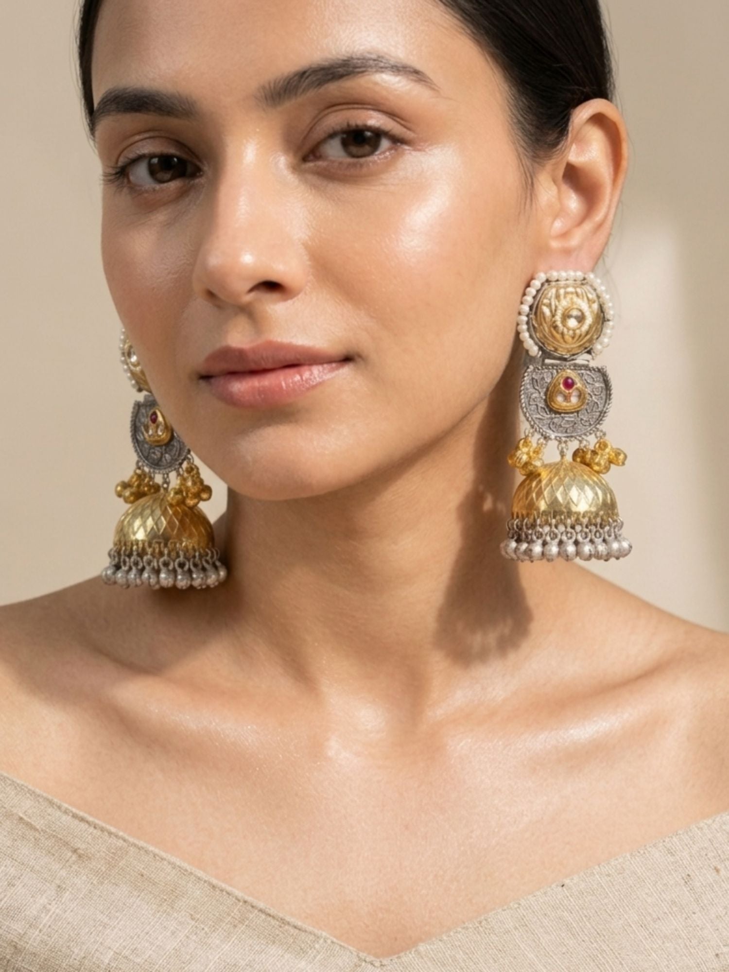 Dual Tone Jhumka Earrings – Ghungroo Festive - earrings by Abdesigns Jewellery