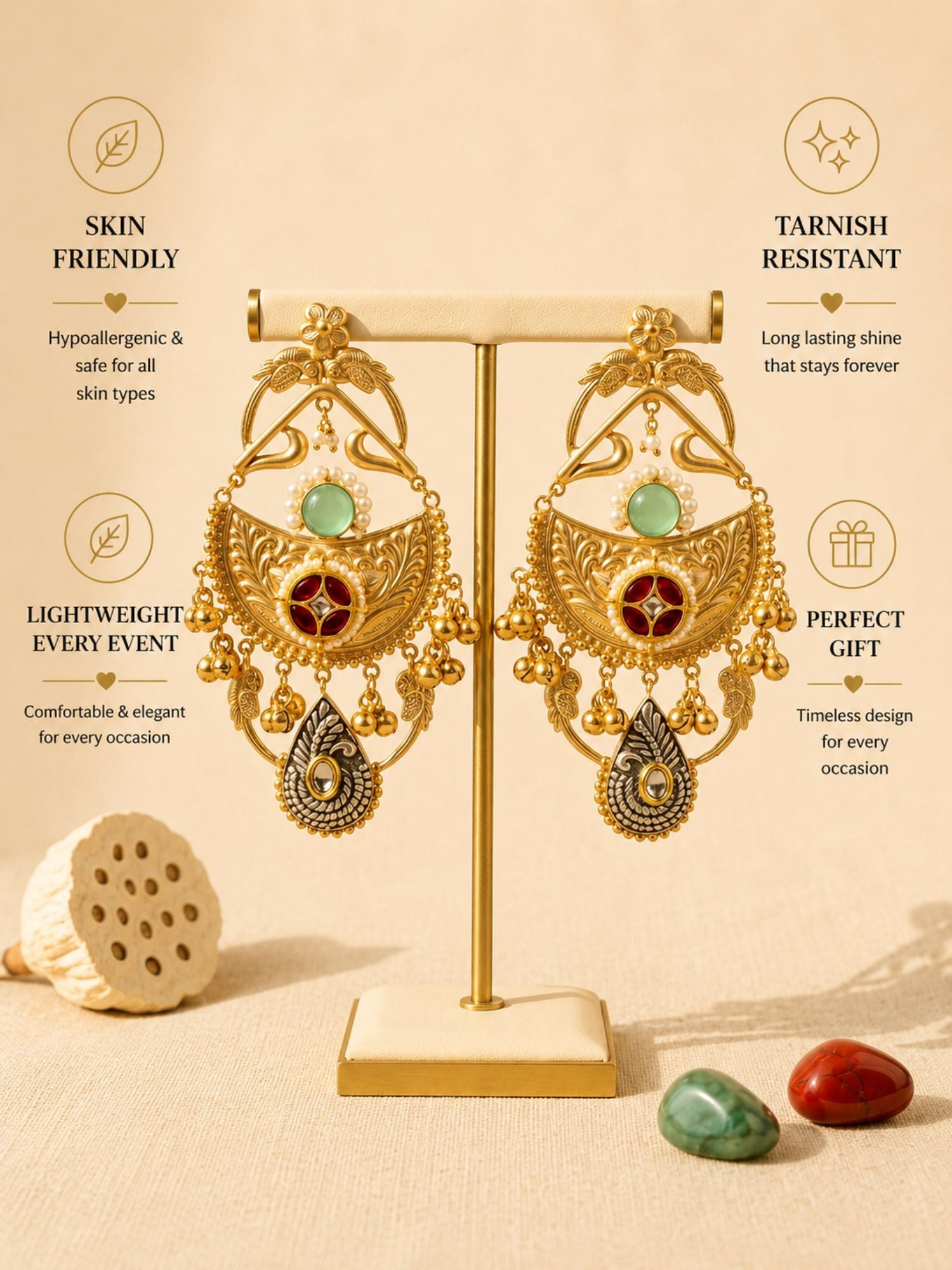 Dual Tone Antique Chandbali Earrings with Ghungroo Drops | Abdesigns