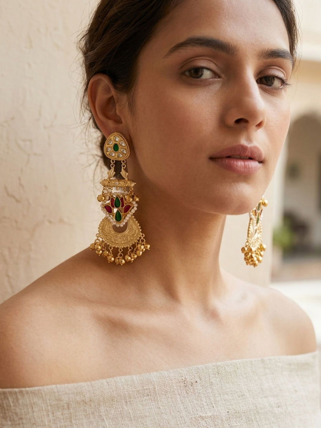 Traditional Dual Tone Ethnic Earrings with Pearl Detailing | Abdesigns