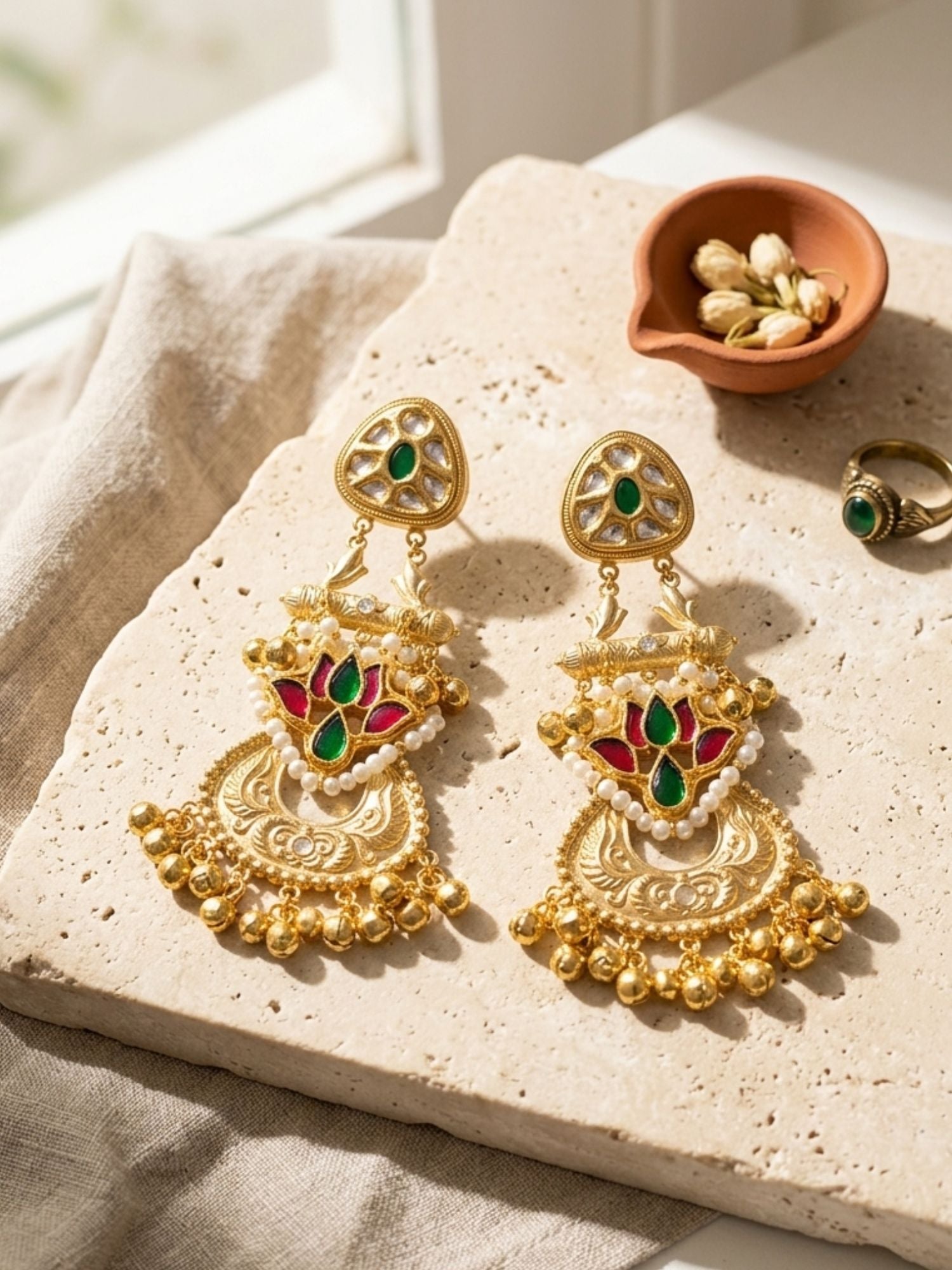 Traditional Dual Tone Ethnic Earrings with Pearl Detailing | Abdesigns
