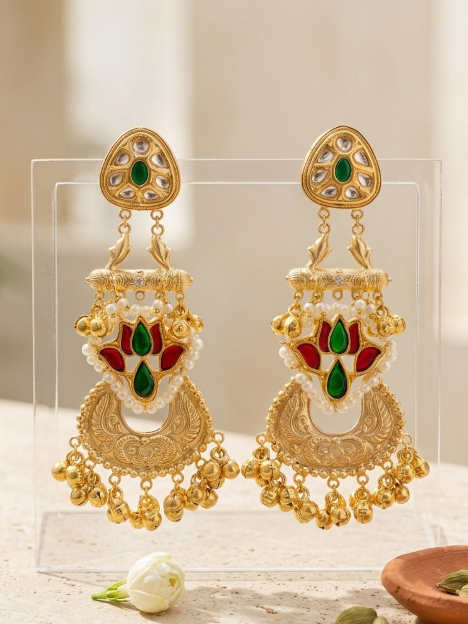 Traditional Dual Tone Ethnic Earrings with Pearl Detailing | Abdesigns