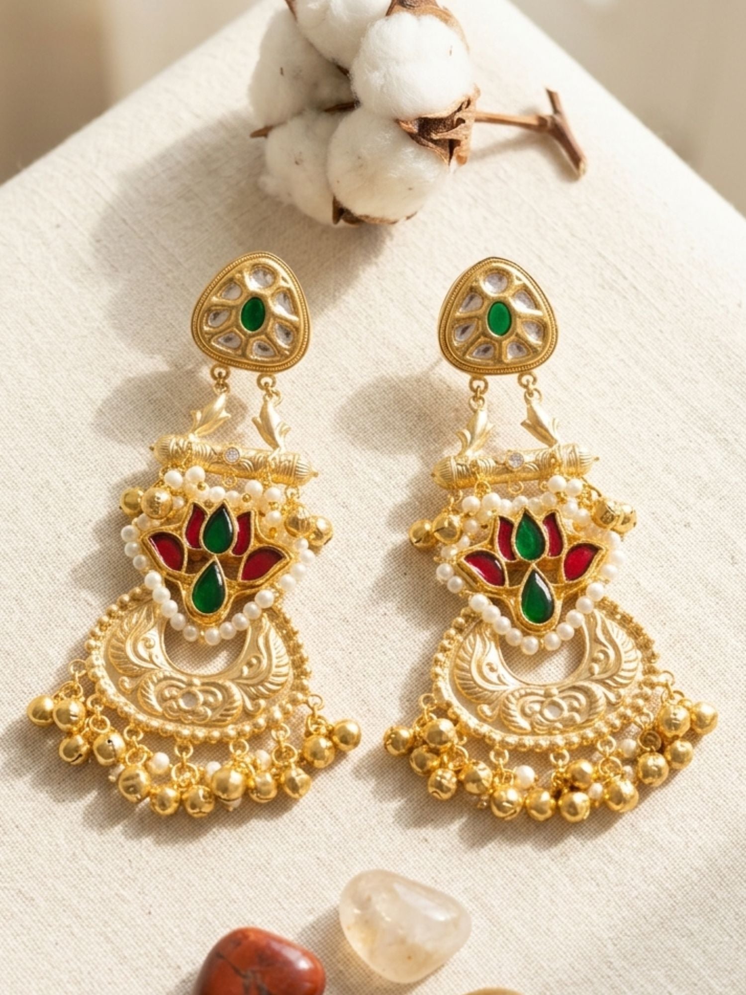 Traditional Dual Tone Ethnic Earrings with Pearl Detailing | Abdesigns