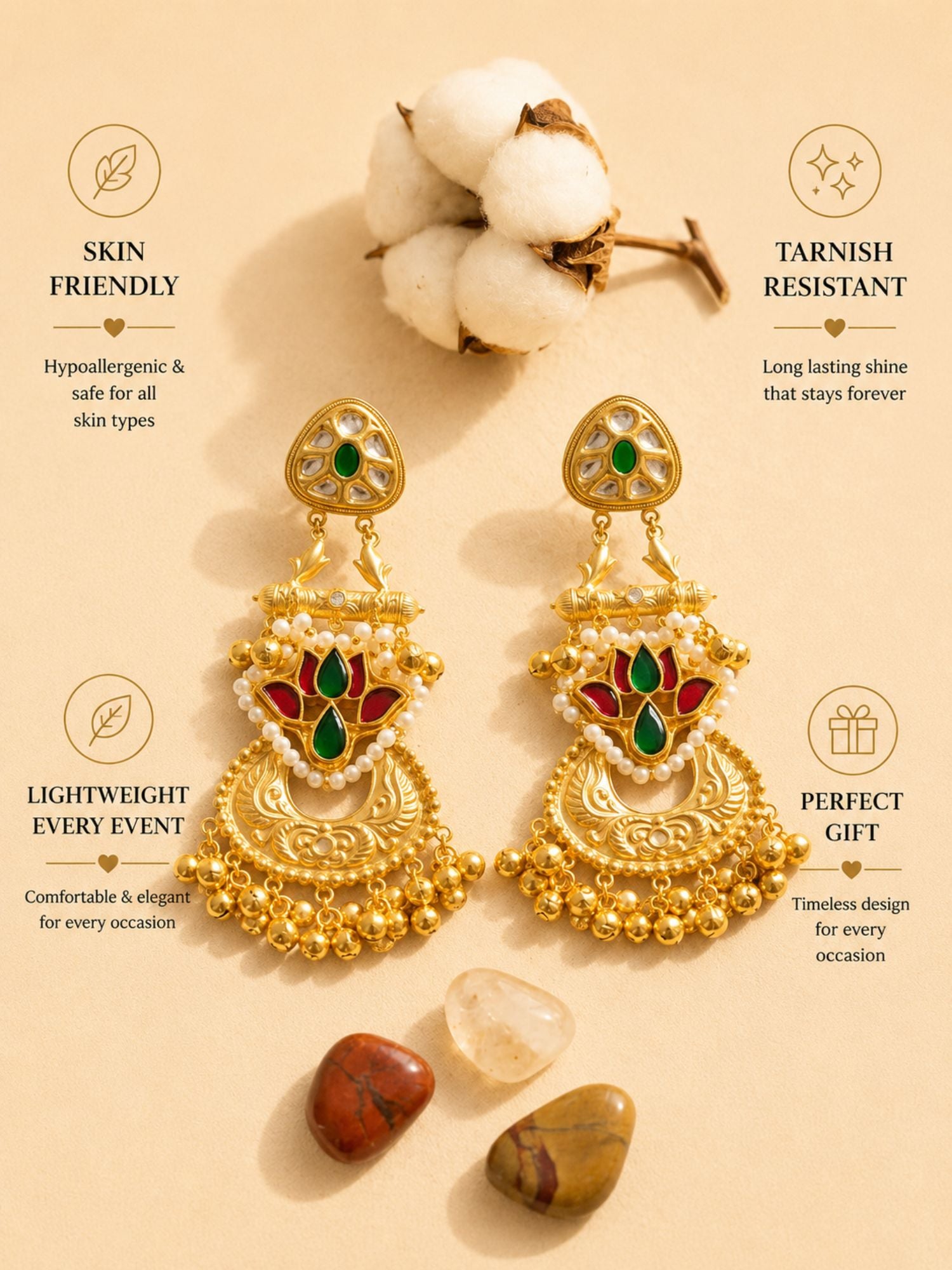 Traditional Dual Tone Ethnic Earrings with Pearl Detailing | Abdesigns