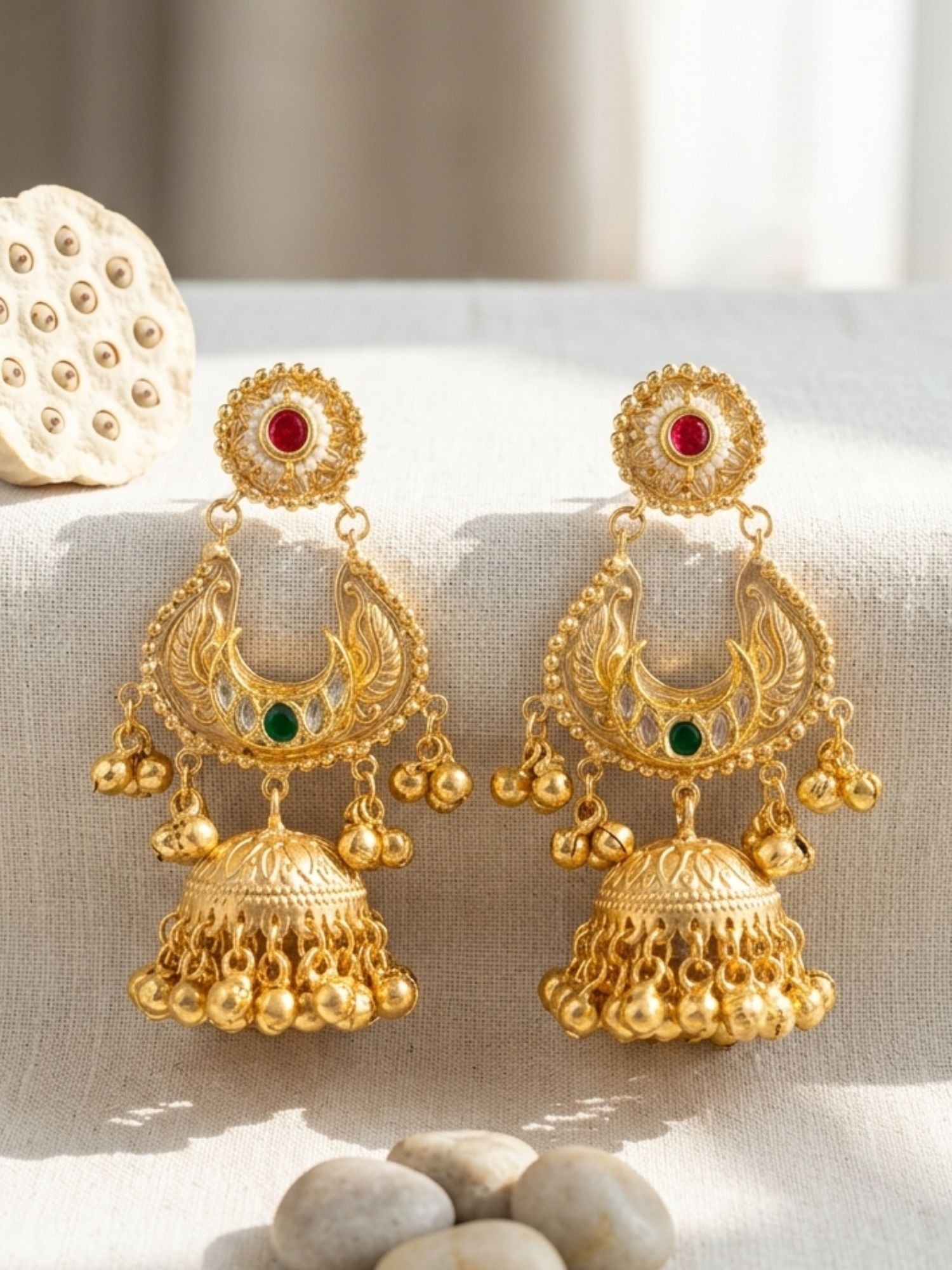 Traditional Gold Plated Jhumka Earrings with Ghungroo Drops | Abdesigns