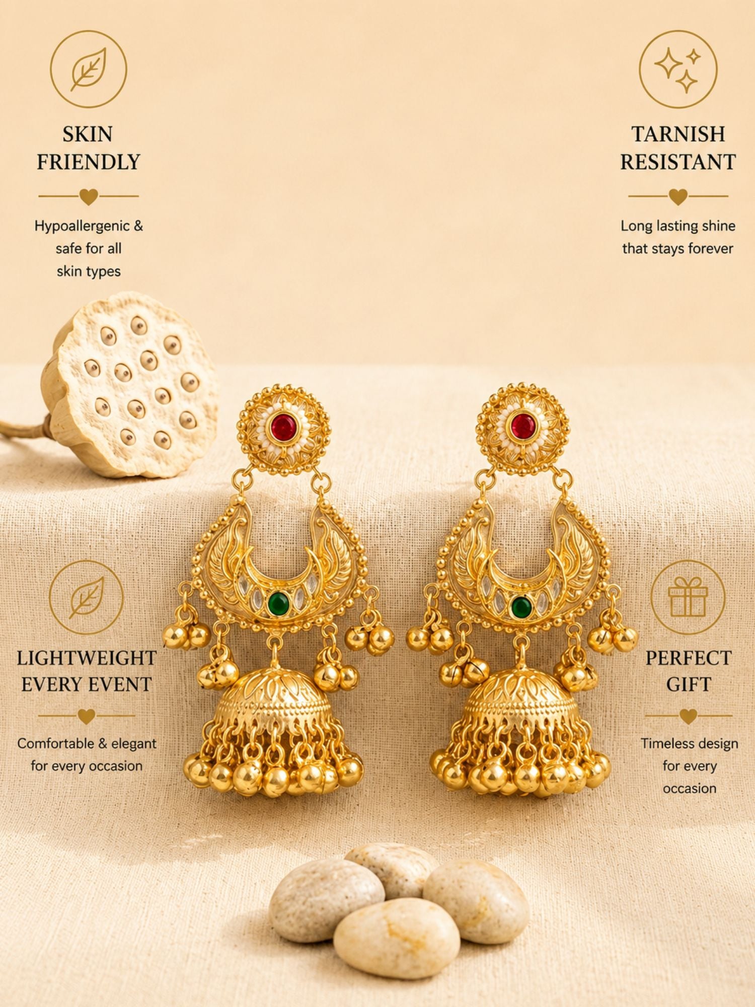 Traditional Gold Plated Jhumka Earrings with Ghungroo Drops | Abdesigns