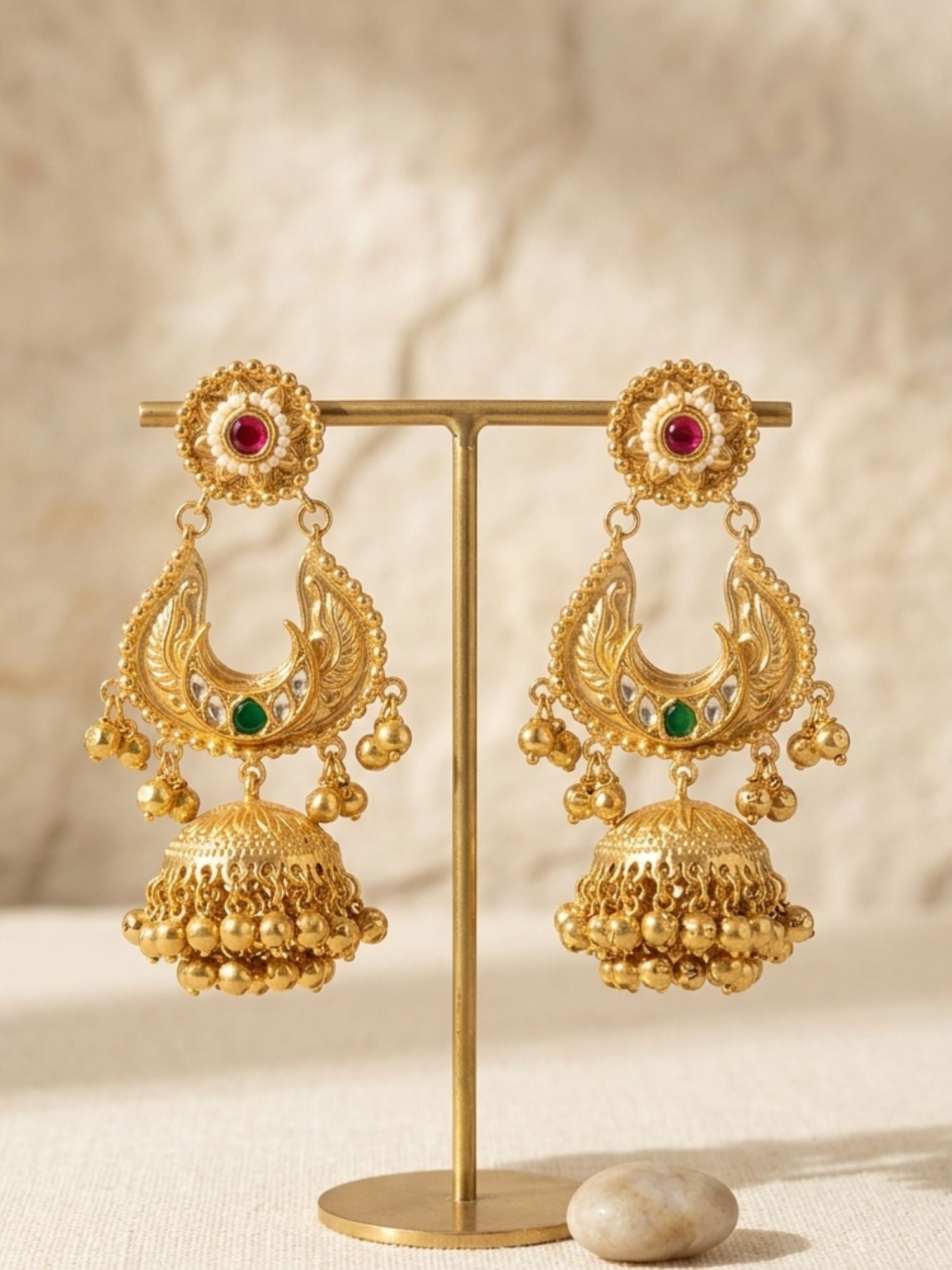 Traditional Gold Plated Jhumka Earrings with Ghungroo Drops | Abdesigns