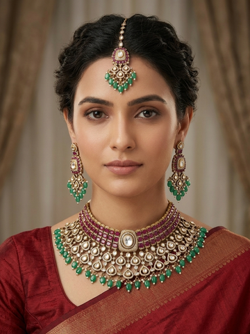 Bridal Kundan Choker Necklace Set with Earrings & Maang Tikka | Abdesigns
