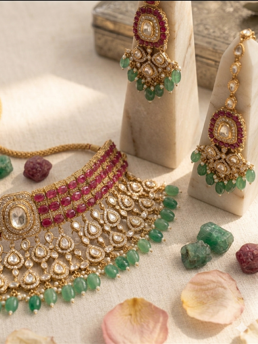 Bridal Kundan Choker Necklace Set with Earrings & Maang Tikka | Abdesigns