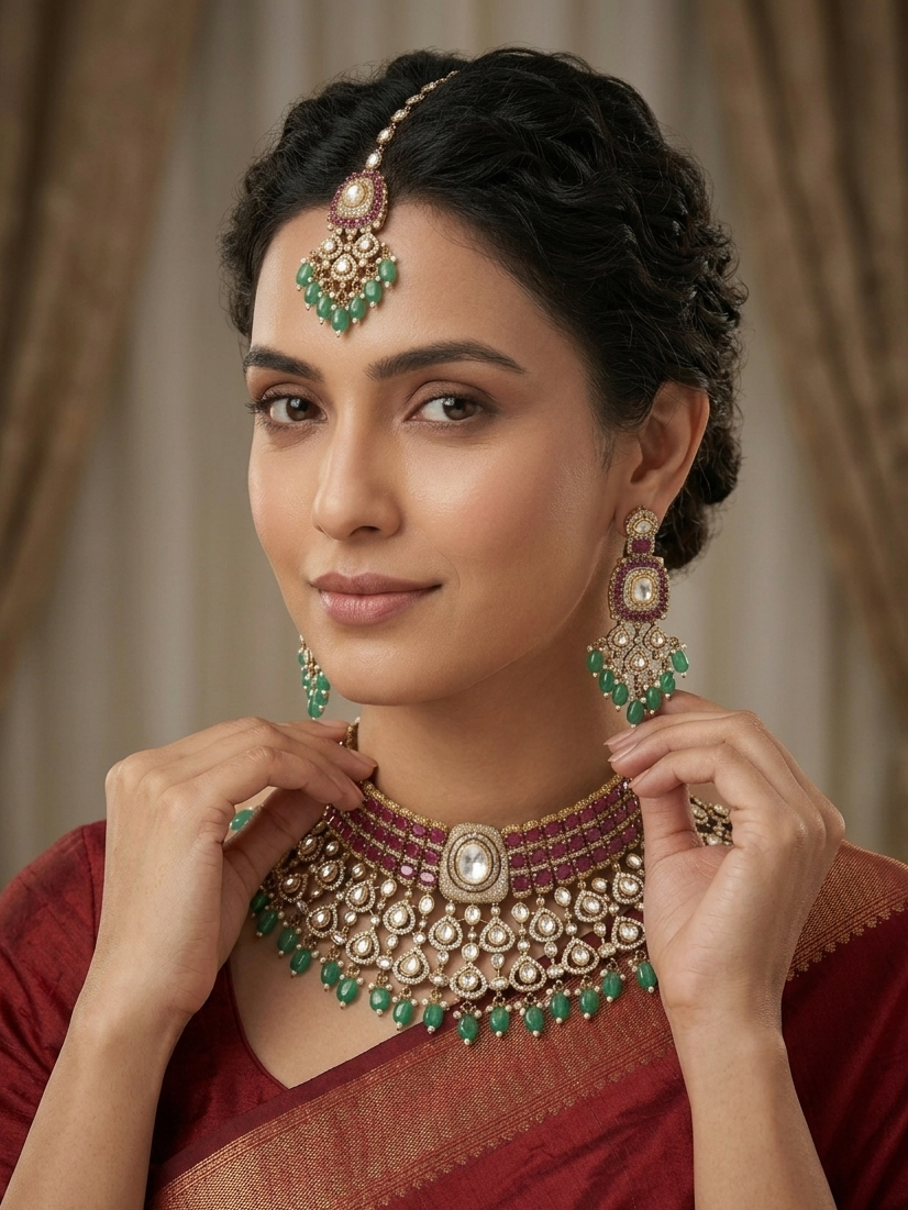 Bridal Kundan Choker Necklace Set with Earrings & Maang Tikka | Abdesigns