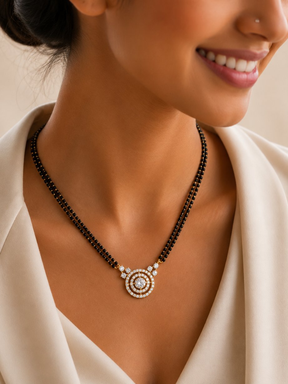 Short mangalsutra for daily wear — gold plated brass, skin-safe and lightweight