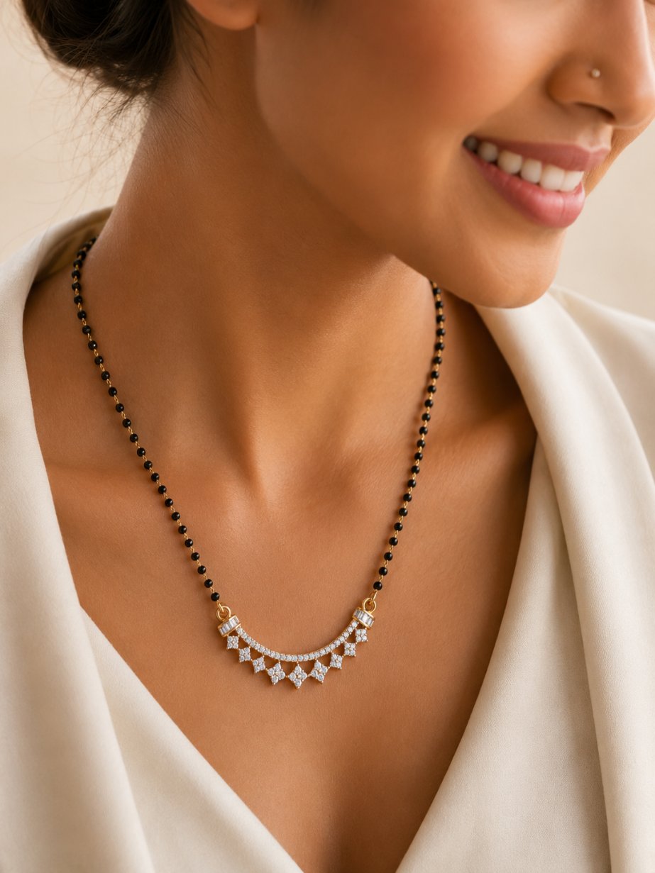 Abdesigns modern mangalsutra — brass base with premium gold finish, lifestyle shot
