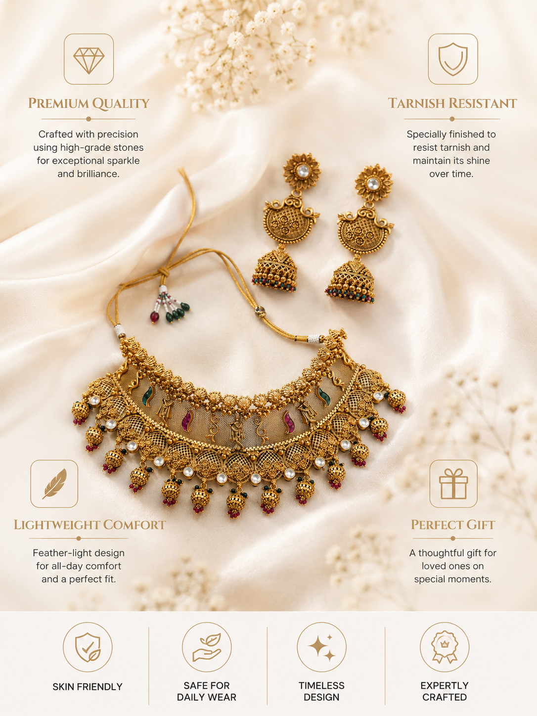Bridal Antique Temple Choker Necklace Set in Gold Plating | Abdesigns