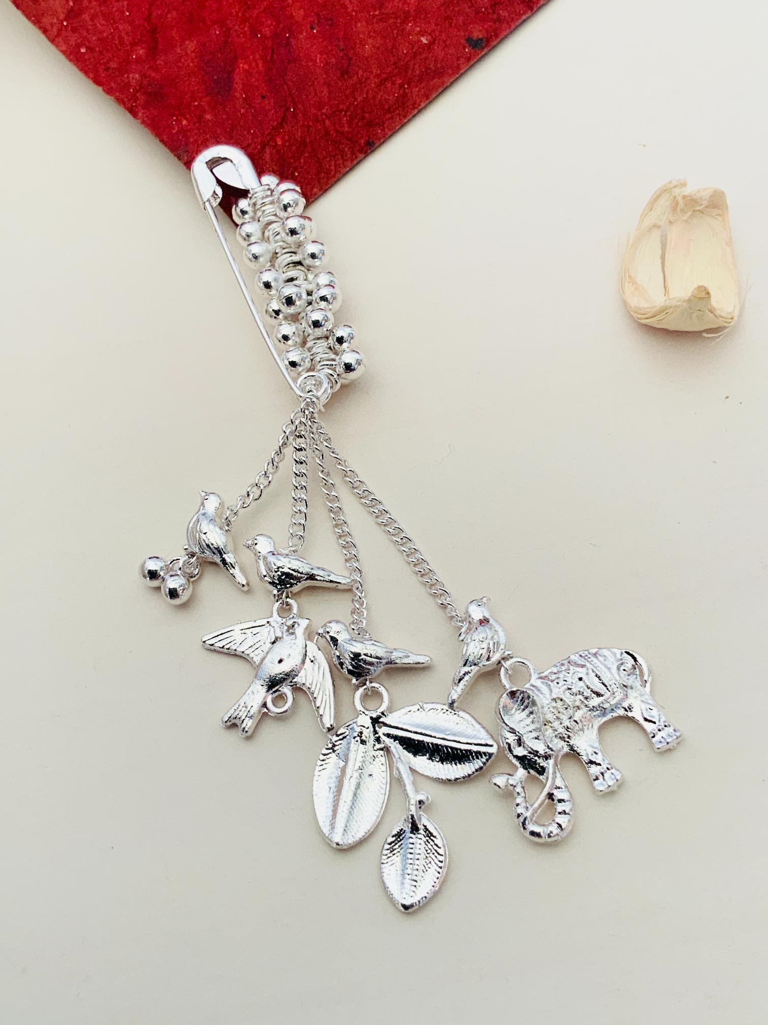 Elephant German Silver Plated Saree Pin